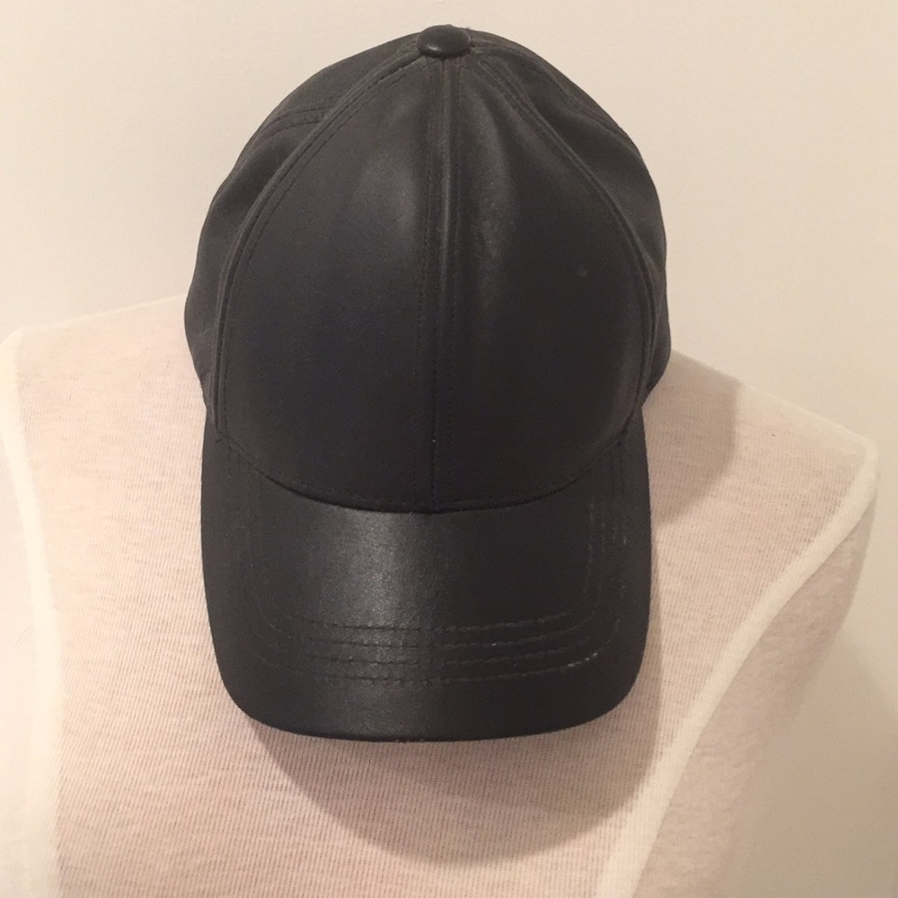 Black faux leather baseball cap